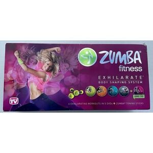 NEW Zumba Fitness Exhilarate Body Shaping System 5 DVDs set with 2 Toning Sticks